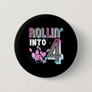 Kids Bowler Rollin’ Into 4 Bowling 4th Birthday Ki 6 Cm Round Badge