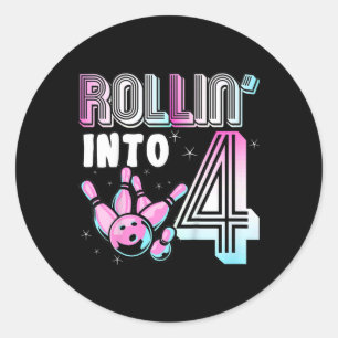 Kids Bowler Rollin’ Into 4 Bowling 4th Birthday Ki Classic Round Sticker