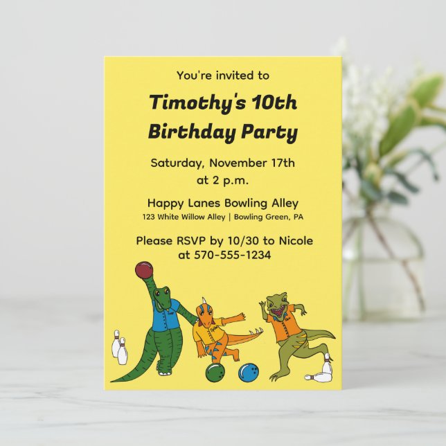Kids Bowling Alley Birthday Party Invitation (Standing Front)