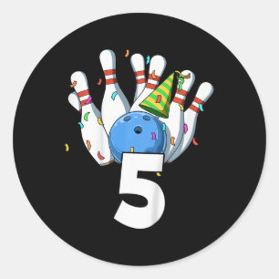 Kids Bowling Birthday 5 Bowling Theme 5th Birthday Classic Round Sticker