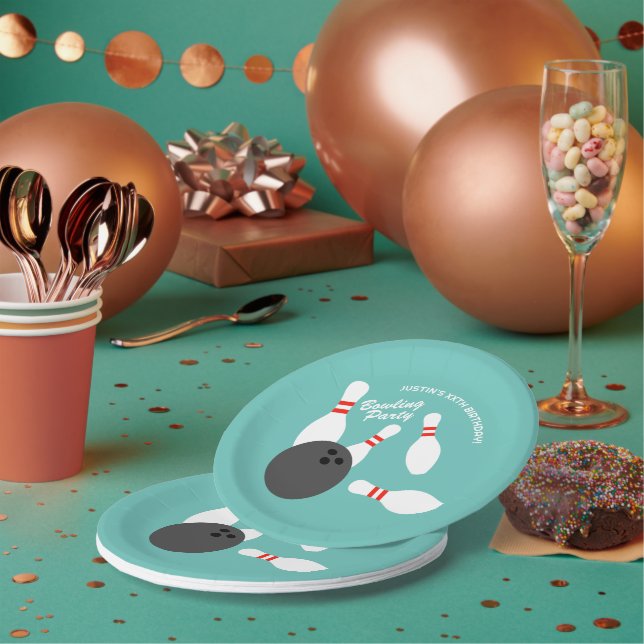 Kid's bowling Birthday party custom paper plates (Multi)