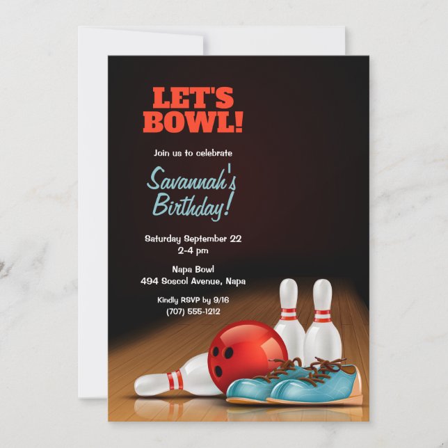 Kids Bowling Birthday Party Invitation (Front)