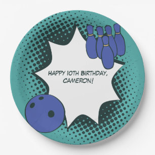 Kids Bowling Party Happy 10th Birthday Name Paper Plate