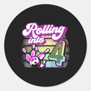 Kids Bowling Party Rolling Into 4 Bowling Birthday Classic Round Sticker