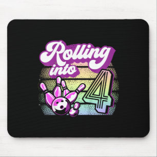 Kids Bowling Party Rolling Into 4 Bowling Birthday Mouse Mat