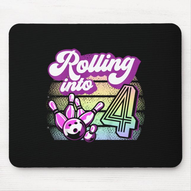 Kids Bowling Party Rolling Into 4 Bowling Birthday Mouse Mat (Front)