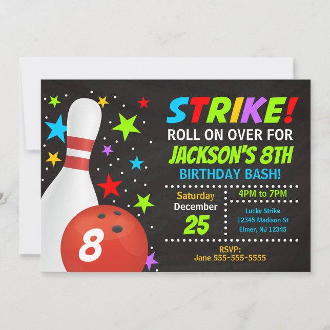 Kids Bowling Strike Birthday Party Invitation (Front)