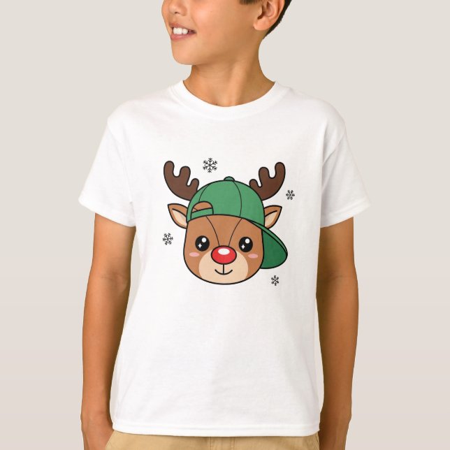 Kids Boy Cool Reindeer Personalized T-Shirt  (Front)