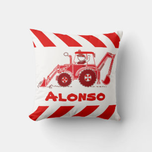 Kids boy digger red and white name pillow