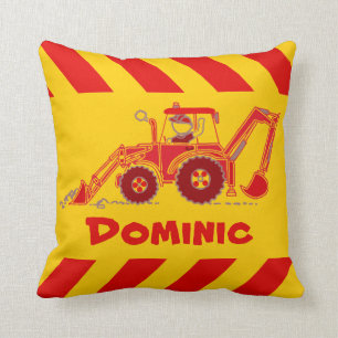 Kids boy digger red and yellow name pillow