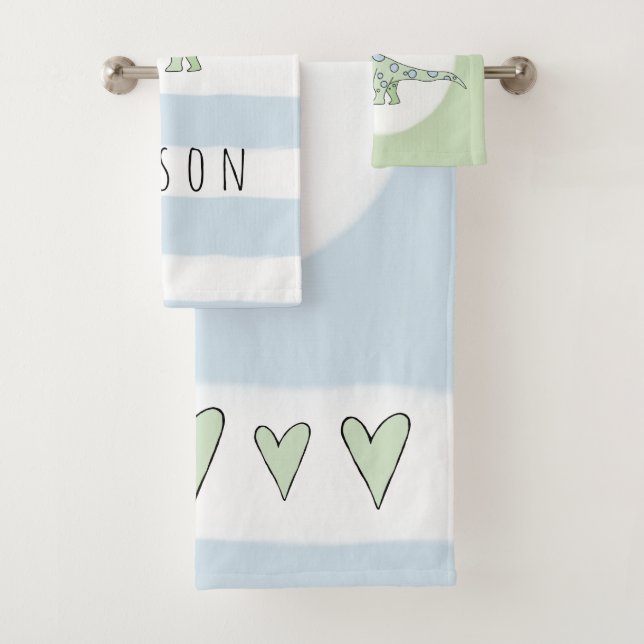 Kid's Boy Doodle Dinosaur with Children's Name Bath Towel Set (Insitu)