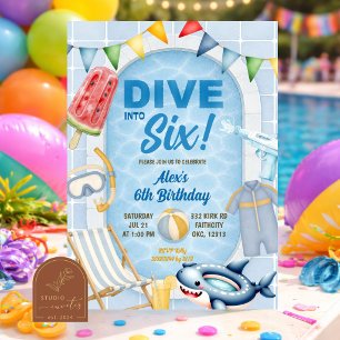 Kid's Boy Pool party Dive into any age birthday Invitation