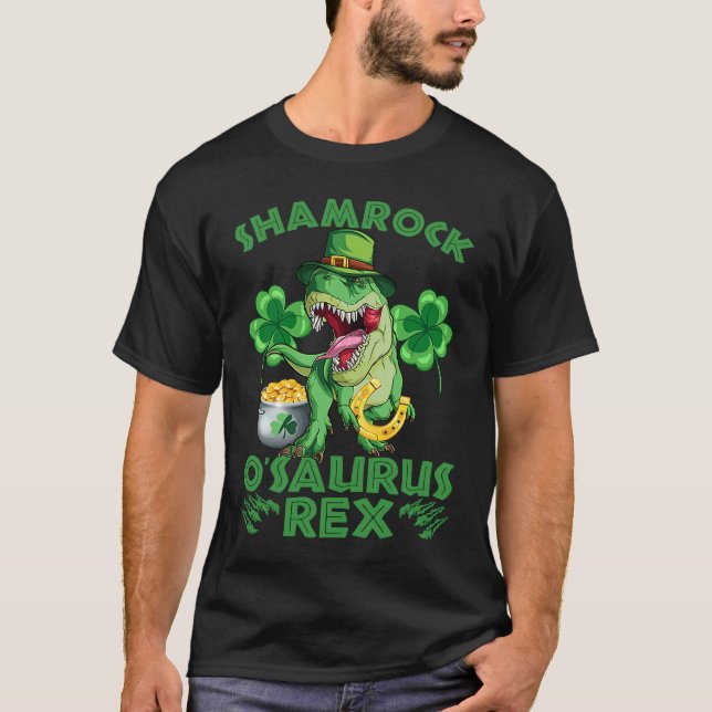 Kids Boy St Patricks Day Dinosaur Dino Saurus Iris T-Shirt (Front)