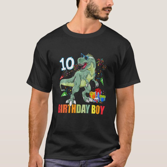 Kids Boys 10th Birthday Rex Dino Dinosaur Ten 10 Y T-Shirt (Front)
