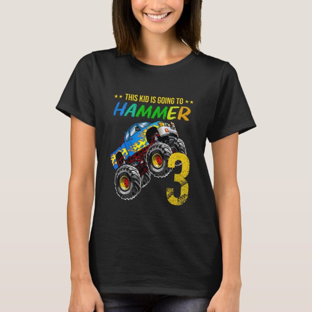 Kids Boys 3rd Birthday Monster Truck Birthday Hamm T-Shirt (Front)