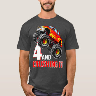 Kids Boys 4th Birthday Monster Truck Birthday 4 ye T-Shirt