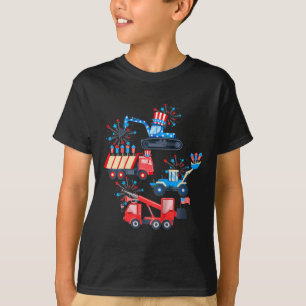 Kids Boys 4th Of July Crane Truck Construction Veh T-Shirt