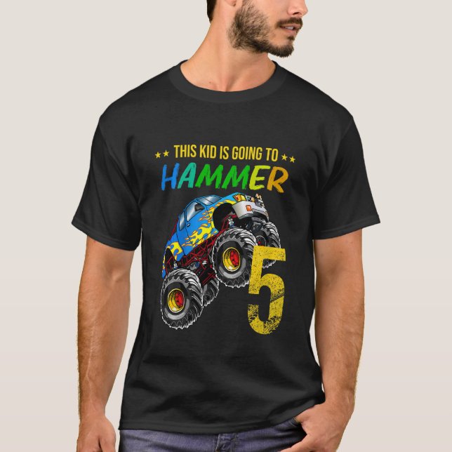 Kids Boys 5th Birthday Monster Truck Birthday Hamm T-Shirt (Front)