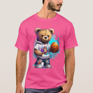 Kids Boys Basketball Teddy Bear Graphic T-Shirt