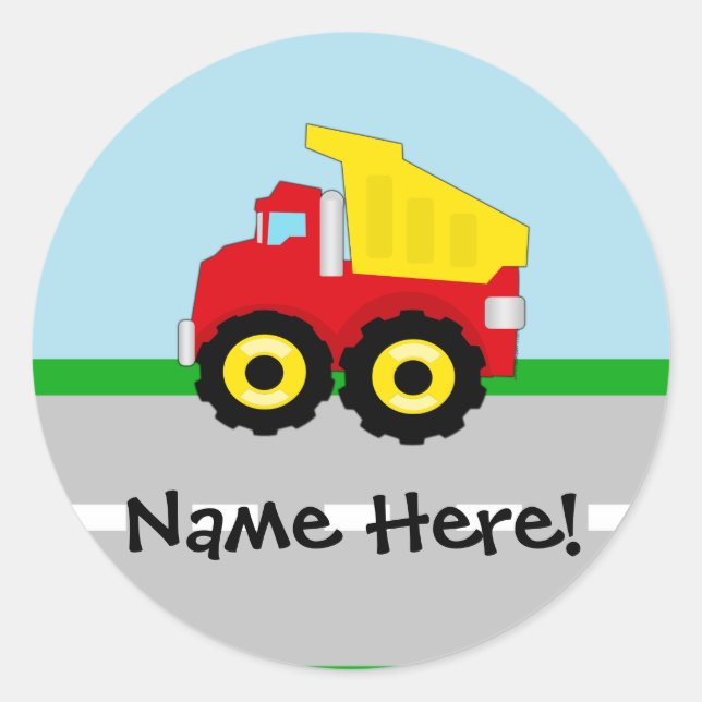 Kids Boys Construction Dumptruck Classic Round Sticker (Front)