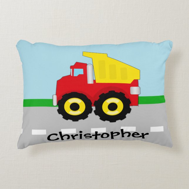 Kids Boys Construction Dumptruck Decorative Cushion (Front)