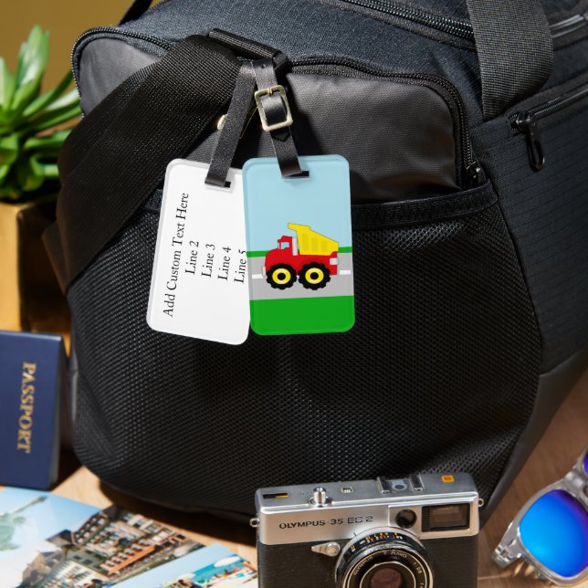 Kids Boys Construction Dumptruck Luggage Tag (Front & Back)