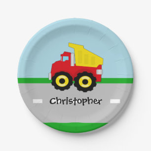 Kids Boys Construction Dumptruck Paper Plate