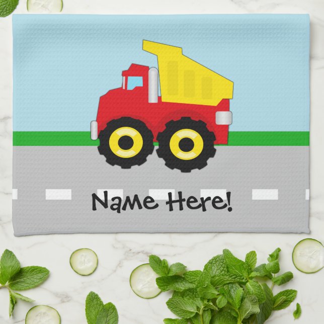 Kids Boys Construction Dumptruck Tea Towel (Folded)
