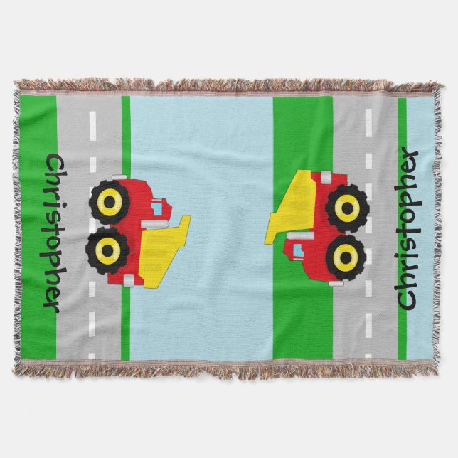 Kids Boys Construction Dumptruck Throw Blanket (Front)