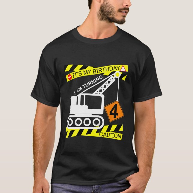 Kids Boys Construction Truck 4Th Birthday Gift For T-Shirt (Front)