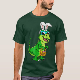 Kids Boys Easter Dinosaur Bunny Ears Easter Basket T-Shirt