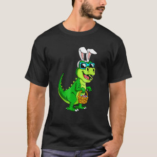 Kids Boys Easter Dinosaur Bunny Ears Easter Basket T-Shirt