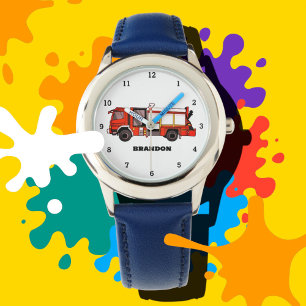 Kids Boys Fire Engine Firefighter Truck Name Watch