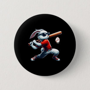 Kids Boys Happy Easter Bunny Playing Baseball East 6 Cm Round Badge