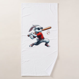Kids Boys Happy Easter Bunny Playing Baseball East Bath Towel