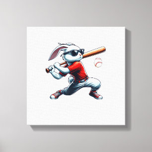 Kids Boys Happy Easter Bunny Playing Baseball East Canvas Print