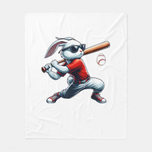 Kids Boys Happy Easter Bunny Playing Baseball East Fleece Blanket