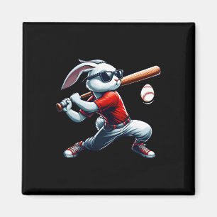 Kids Boys Happy Easter Bunny Playing Baseball East Magnet