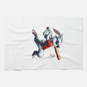 Kids Boys Happy Easter Bunny Playing Baseball East Tea Towel