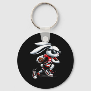 Kids Boys Happy Easter Bunny Playing Football East Key Ring