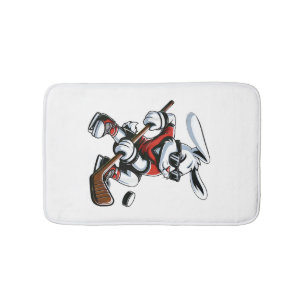 Kids Boys Happy Easter Bunny Playing Hockey Easter Bath Mat