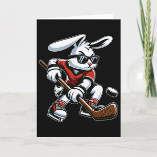 Kids Boys Happy Easter Bunny Playing Hockey Easter Card