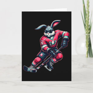 Kids Boys Happy Easter Bunny Playing Hockey Easter Card