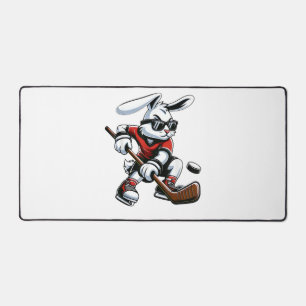 Kids Boys Happy Easter Bunny Playing Hockey Easter Desk Mat