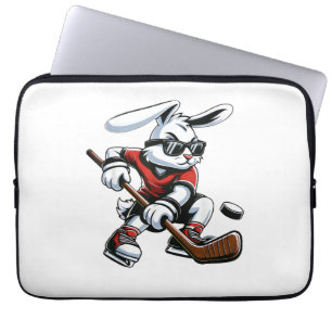 Kids Boys Happy Easter Bunny Playing Hockey Easter Laptop Sleeve