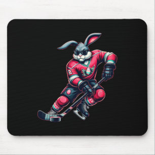 Kids Boys Happy Easter Bunny Playing Hockey Easter Mouse Mat