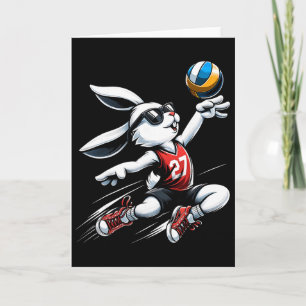 Kids Boys Happy Easter Bunny Playing Volleyball Ea Card