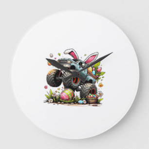 Kids Boys Happy Easter Day Bunny Monster Truck Egg Large Clock