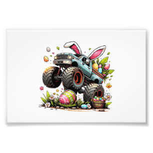 Kids Boys Happy Easter Day Bunny Monster Truck Egg Photo Print