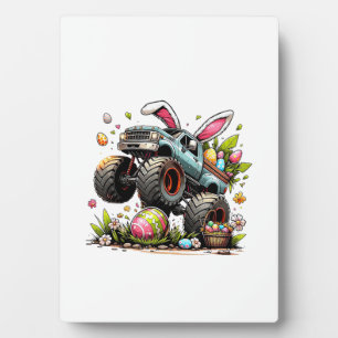 Kids Boys Happy Easter Day Bunny Monster Truck Egg Plaque